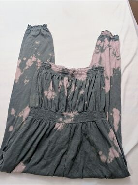 Aerie Tie-Dye Smocked Waist Jumpsuit — Gray & Bleach